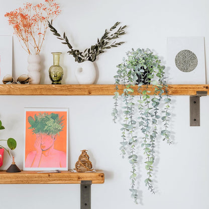 Clearain 1pcs Fake Hanging Plants, Artificial Small Potted Plants, Mini Faux Succulent Plant for Indoor Outdoor Aesthetic Office Living Room Shelf Home Decor (Eucalyptus leaves-1pcs)