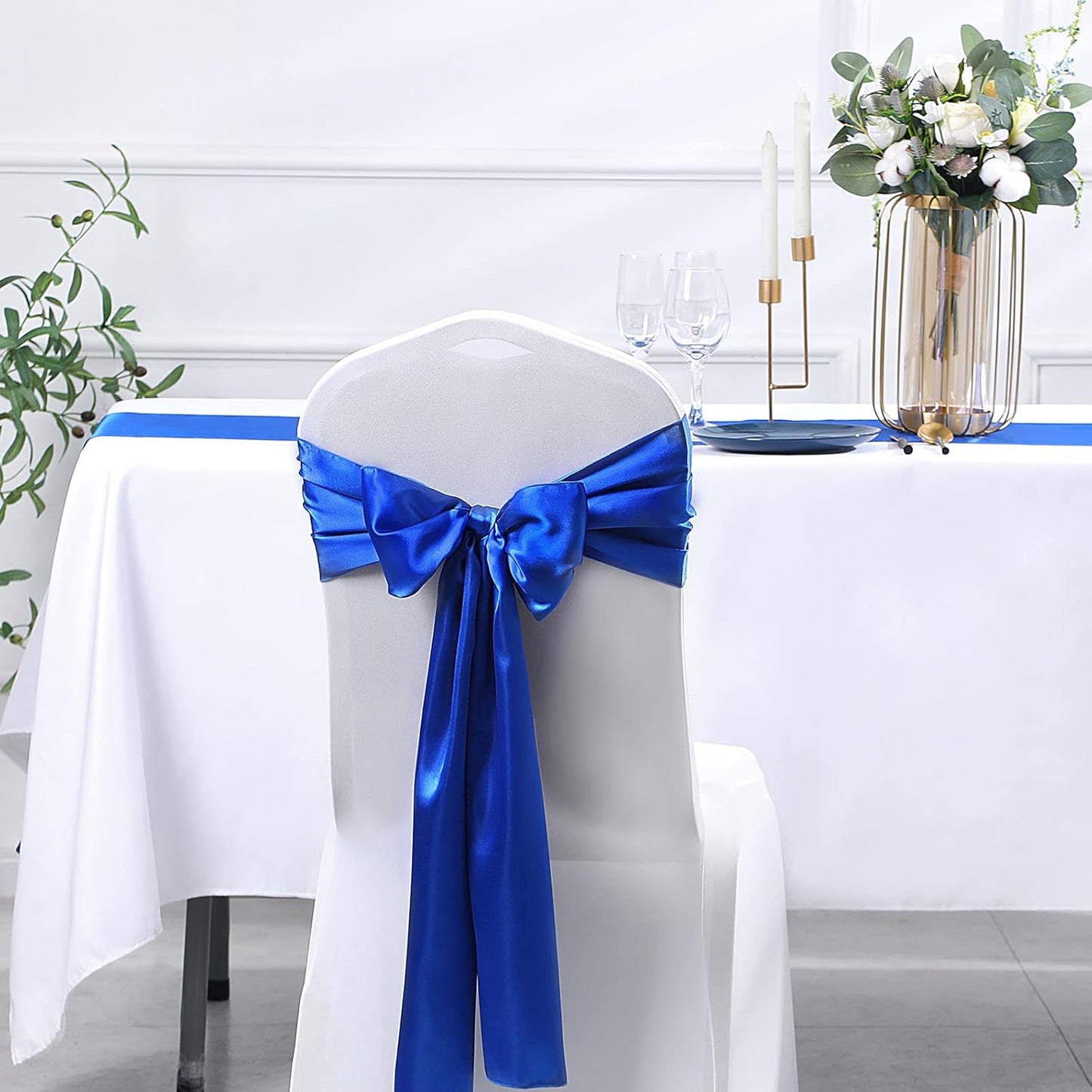 SiinvdaBZX 4 Pcs Royal Blue Satin Table Runner 12 x 108 inches Long, Bright Smooth Satin Wedding Table Runner Decorations for Birthday Parties, Buffet, Banquets, Graduations, Engagements