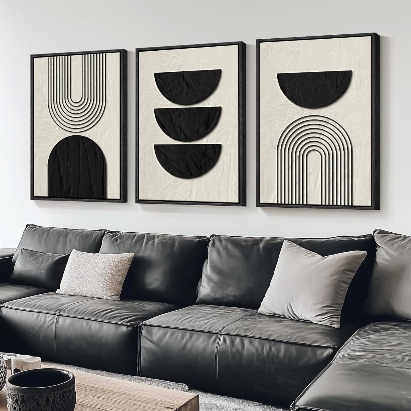 Large Framed Black and White Abstract Wall Art for Living Room, 3 Piece Big Modern Canvas Prints Paintings Artwork for Walls, Minimalist Abstract Art Pictures for Hallway, Office Wall Decor 24x36 In