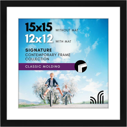 Americanflat 8x10 Picture Frame with Shatter-Resistant Glass - Use as 5x7 Frame with Mat or Display 8x10 Photo Without Mat - Signature Collection - Picture Frames for Tabletop and Wall Display - Black