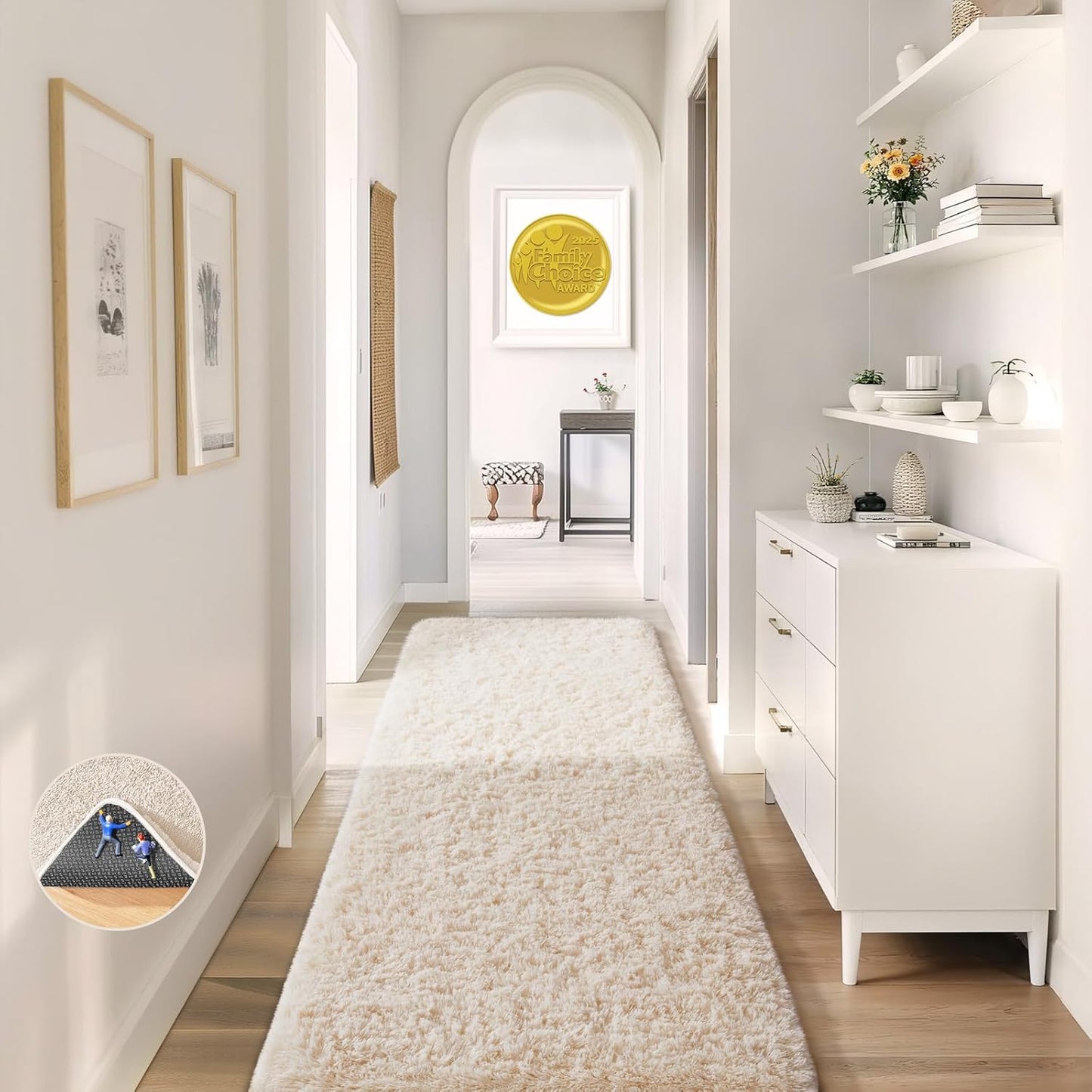 Ophanie Round Rugs 5Ft Ivory Circle Area Rug, Nursery Room Decor, Christmas Aesthetic Bedroom Home Circular Carpet 5 Foot, Fluffy Fuzzy Shag Plush Cream Living Room Rugs for Kids Boys Girls Teen Baby
