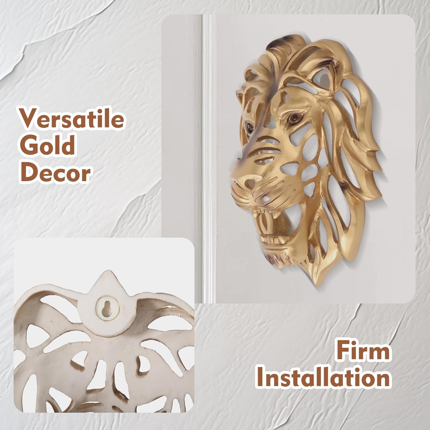 UITWMKTG 5 Pack Animal Head Wall Decor Gold Wall Sculpture Home Decor for Office Bedroom Modern Decor for Men Women