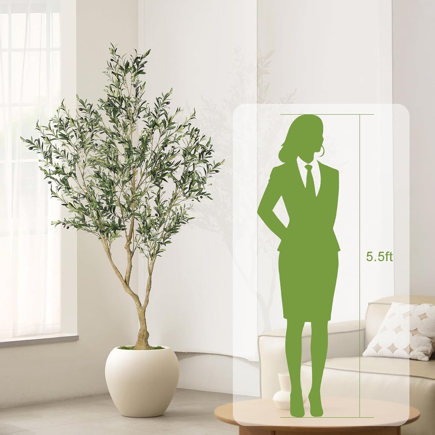 LYERSE Olive Trees Artificial Indoor - Faux Olive Tree 7ft with Large Olive Branches and Lifelike Fruits - Fake Olive Tree for Modern Home Office House Living Room Decor