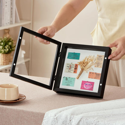 8x10 Deep Shadow Box Picture Frame Display Case with Linen Back and Stand,Real Glass Black Shadow Memory Box Frame 8x10 for Flower Baby Pet Wedding Photo Art Craft Memorial Wall Decor Gift