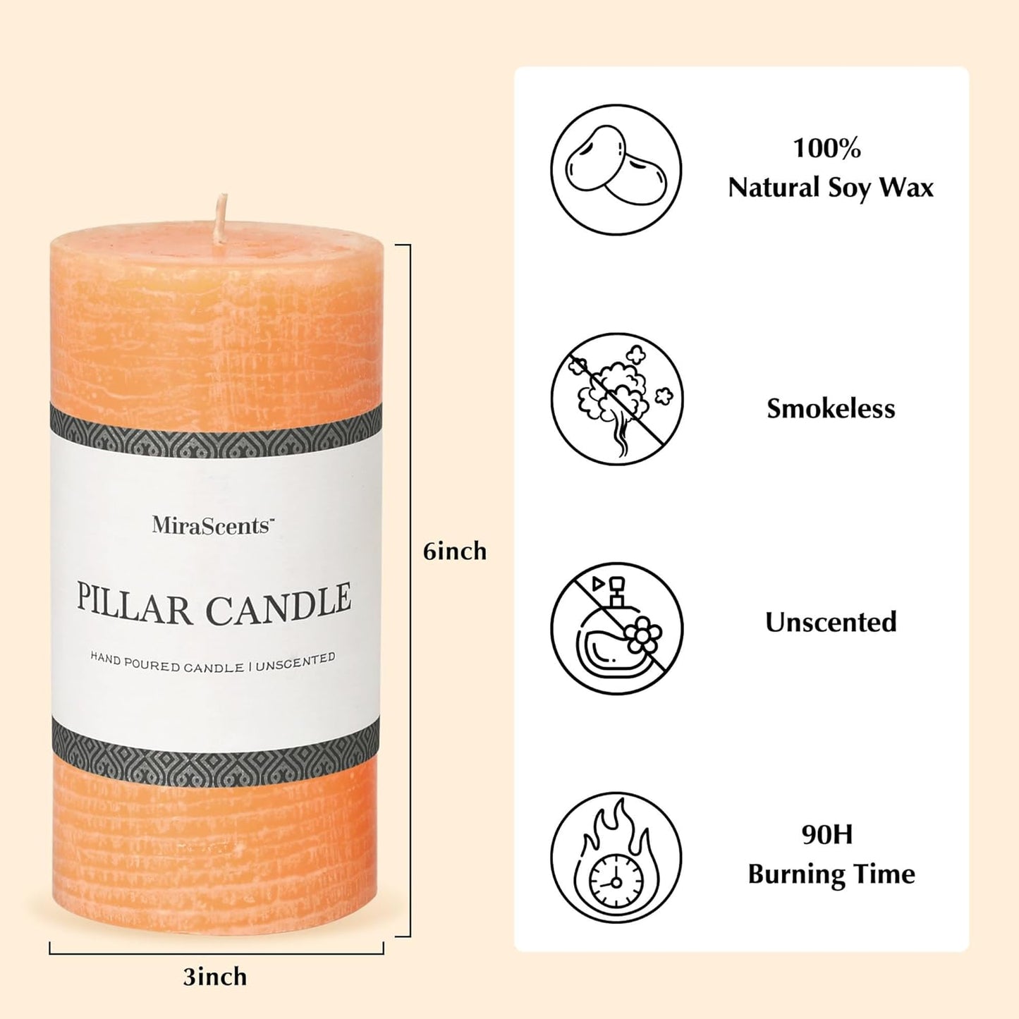 3x6 Inch Sage Green Pillar Candles Set of 3 - Unscented Spring, Long Clean Burning, Large Smokeless Dripless for Home Decor, Dinner Table, Bathroom, Rustic Decor