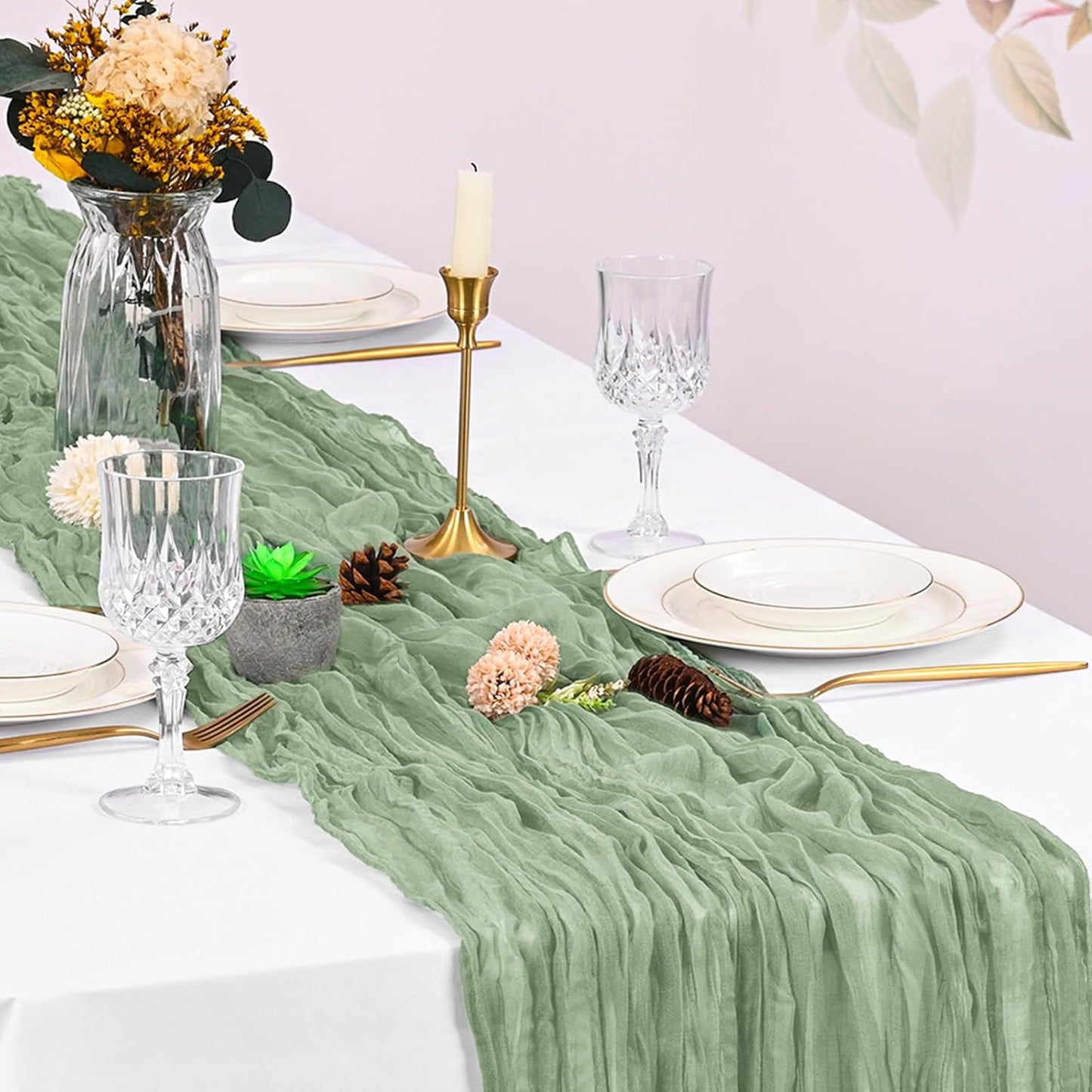 10 Pack Beige Cheesecloth Table Runner 17x108 Inch Boho Gauze Cheese Cloth Table Runners for Wedding Party Baby Shower Birthday Home Decor