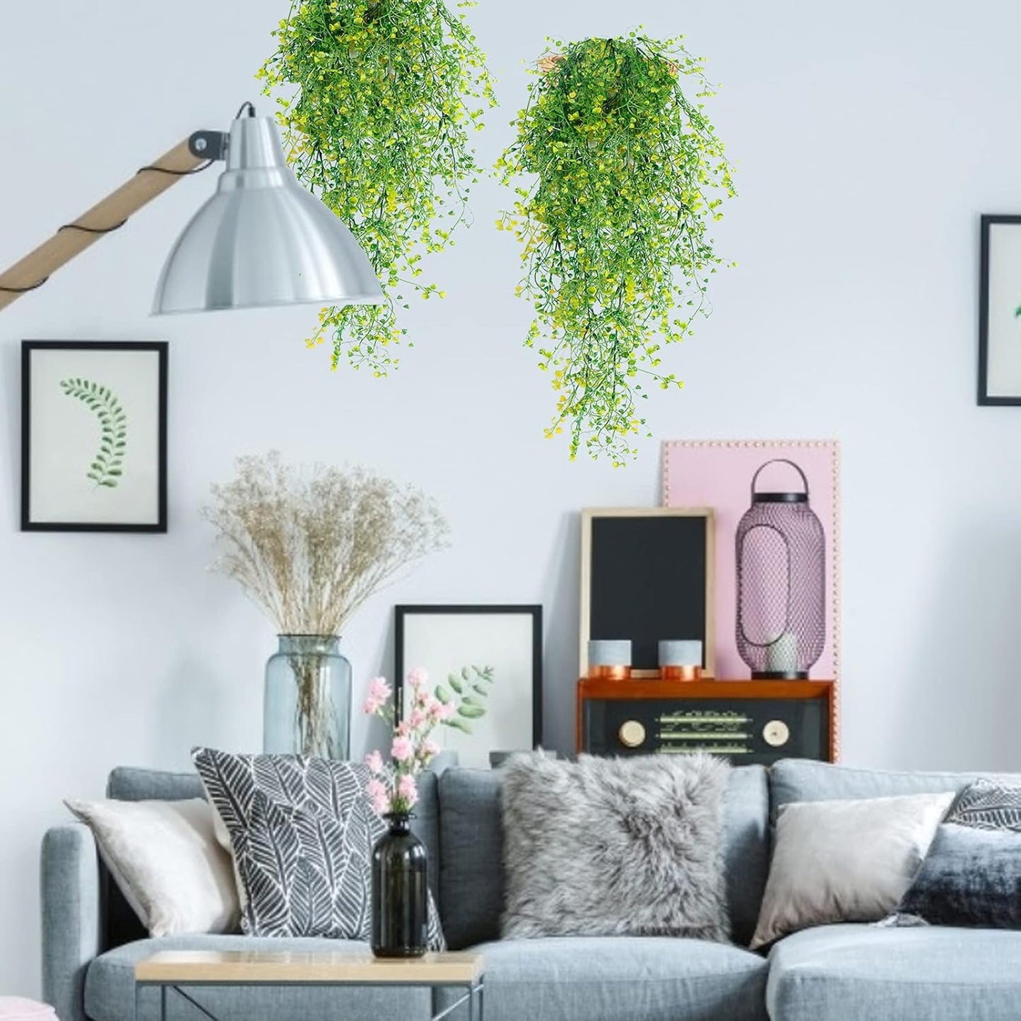 RECUTMS Fake Hanging Plants Artificial Ferns for Outdoor Hanging Faux Plants Vine Ivy Faux Fern Hanging Vines Wall Plants for Home Garden Party Wedding Decor (White 4P)