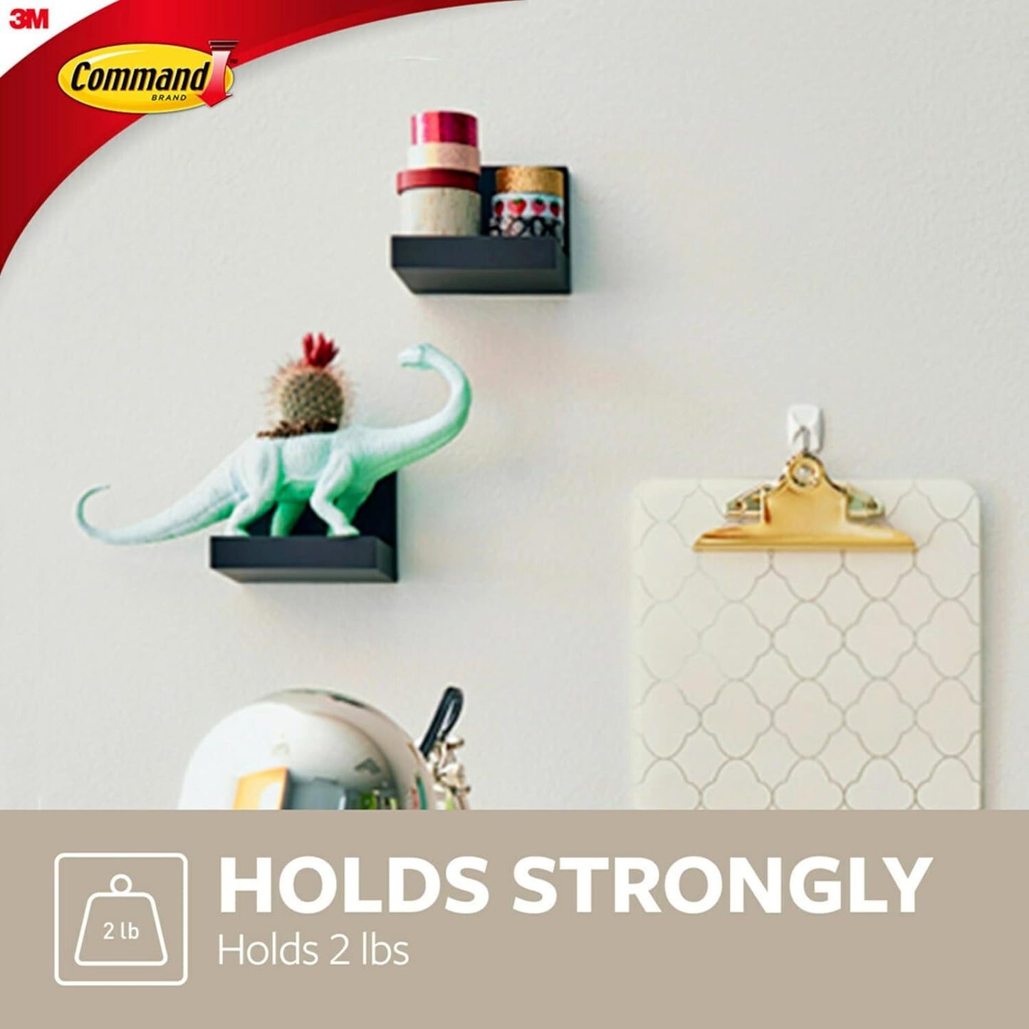 Command Display Ledges, Holds up to 2 lb, Quartz, 2 Ledges with 8 Medium Strips, Damage-Free Hanging Floating Shelf with Adhesive Strips, Personalize Living Room, Bedroom, Kids Room or Office