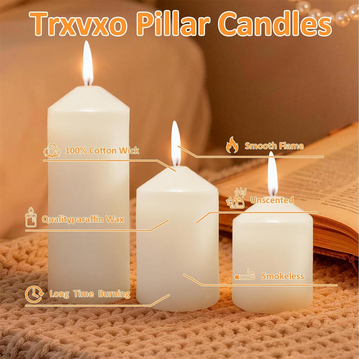 18 Pcs White Pillar Candles Bulk Set，Hurricane Candles，3 Different Lengths 2 x 3/4/6 Inch (6 Each)，Dripless Unscented Smokeless，Gives You a Better Atmosphere When Organizing an Event Party.