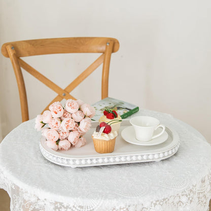 HPC Decor 12in Round Wood Tray - White, Distressed, Farmhouse Rustic - Decorative Tray for Living Room, Coffee Table, Kitchen Table or Farmhouse Serving Tray