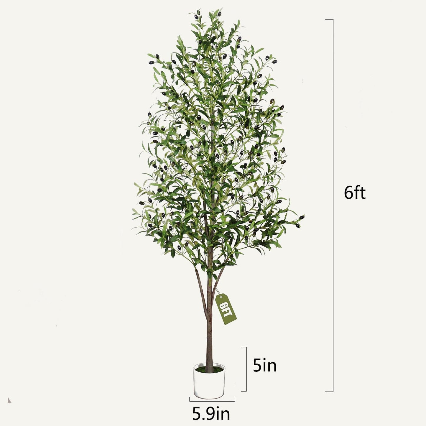 Artificial Olive Tree with White Pot,6FT high, Fake Tree containing 1440 Dense Leaves and 80 Highly Simulated Olive Fruits, Suitable for Home Office Living Room Floor Decoration