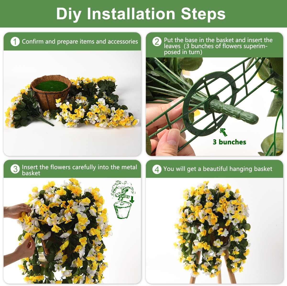 INQCMY Artificial Fake Hanging Plants Flowers Basket for Spring Summer Outdoor Outside Decoration,Faux Silk Begonia Flower in Planter Look Real UV Resistant for Home Porch Patio Balcony Yard Decor
