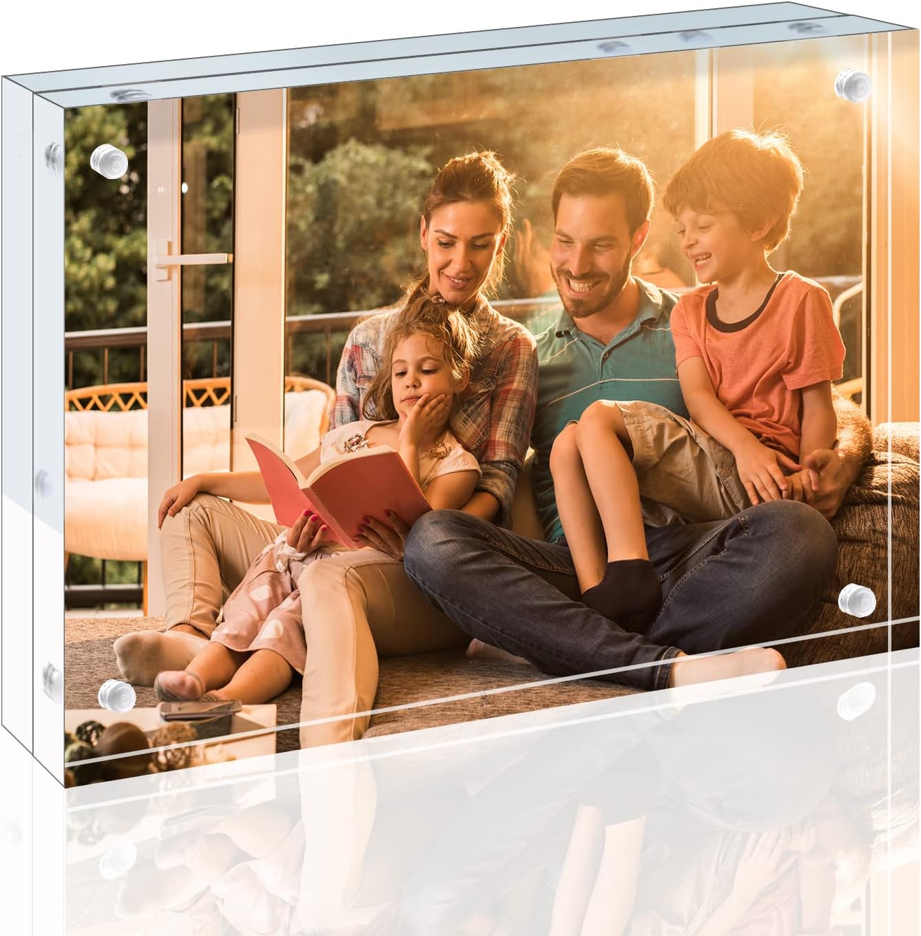 Egofine 4x6 Acrylic Frames 6 Pack, 20mm Thicker Frameless Clear Picture Frames, Double Sided Magnetic Picture Frames, Free Standing Desktop Display