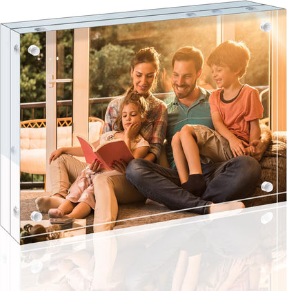 Egofine 4x6 Acrylic Frames 6 Pack, 20mm Thicker Frameless Clear Picture Frames, Double Sided Magnetic Picture Frames, Free Standing Desktop Display
