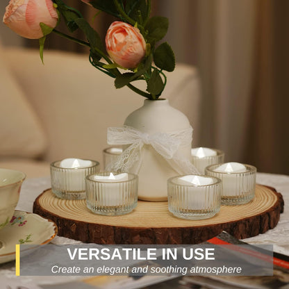 Homemory 48-Pack Novelty Flickering Flameless Tea Lights Candles, 200+Hours Battery-Operated LED Fake Candles for Wedding Table Centerpieces,Proposal,Anniversary, White Base, Ø1.5'' × H1.3''