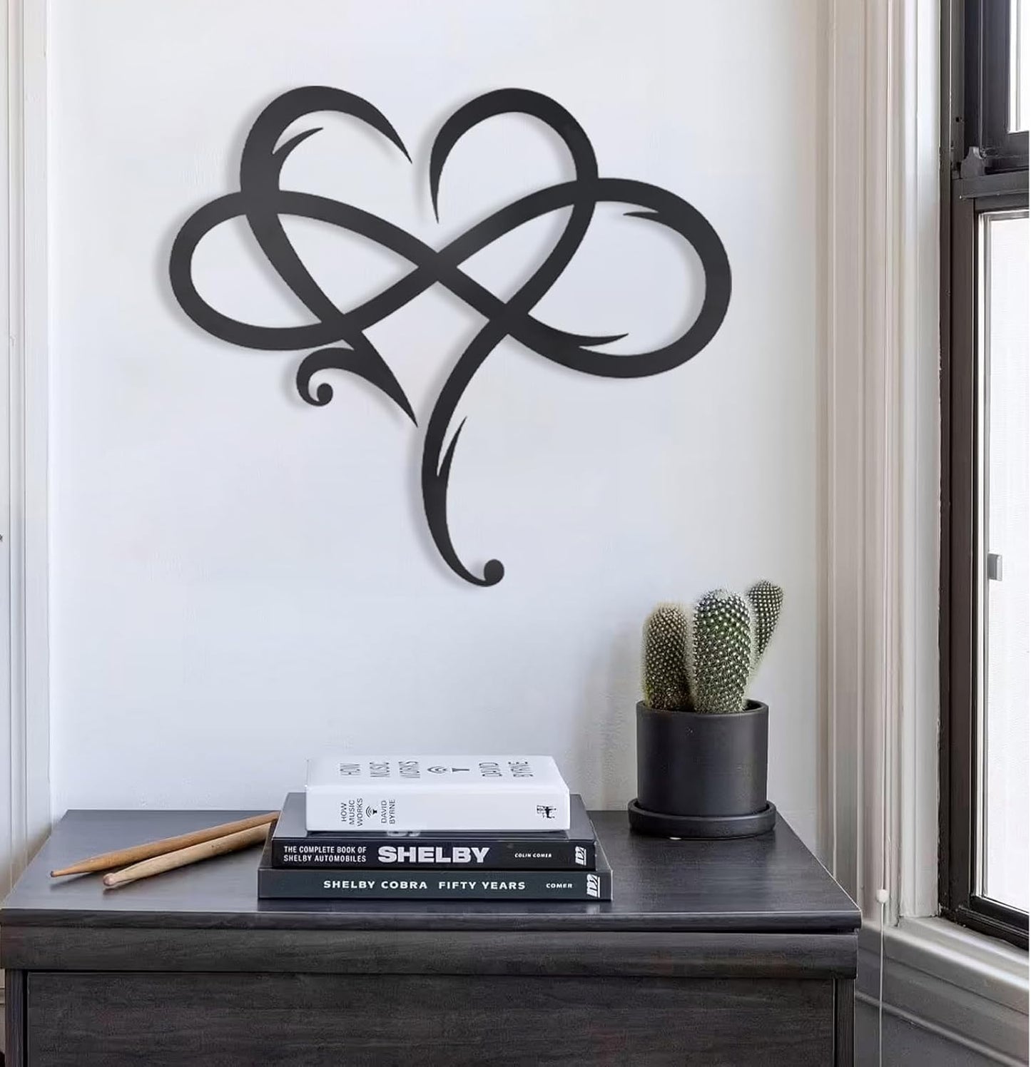 OYEFLY Infinity Heart Metal Wall Decor,Infinity Heart Wall Decor for Room Living,Wedding Decor (Black, style3 11.4 x 10.7in)