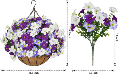 2 Set Artificial Hanging Flowers with Basket for Outdoor Spring Summer Decor, 2 Hanging Planters with 24 Pcs Silk Daisy Flowers for Garden Porch Patio Balcony Decoration