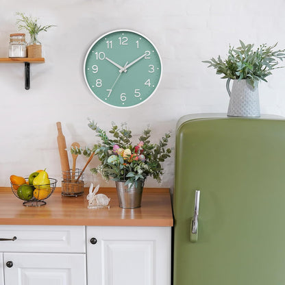 Roymnie Wall Clock Green, Silent Wall Clocks Battery Operated 8 Inch-Modern Non Ticking Analog Clock Decorative for Kitchen Office Bathroom Bedroom(Gold)
