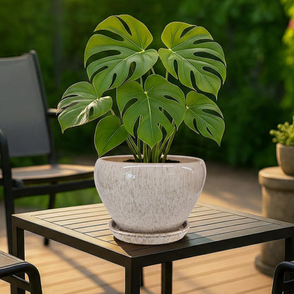 Deep Dream 6 Inch Plant Pots- Ceramic Planter Pot with Drainage Hole and Saucer, Round Flower Pot for Indoor Outdoor Succulent, Snake Plants and Cactus, Blue
