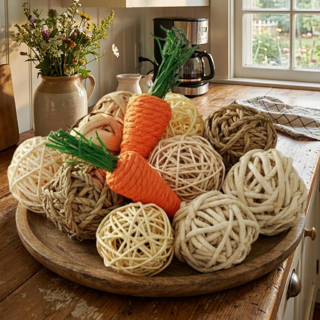 Rattan Balls for Bowl Filler Decor, 10 PCS Natural Handmade Wicker Decorative Orbs (2.8”–4.7”) for Vase, Centerpiece, Home Table & Wedding Party
