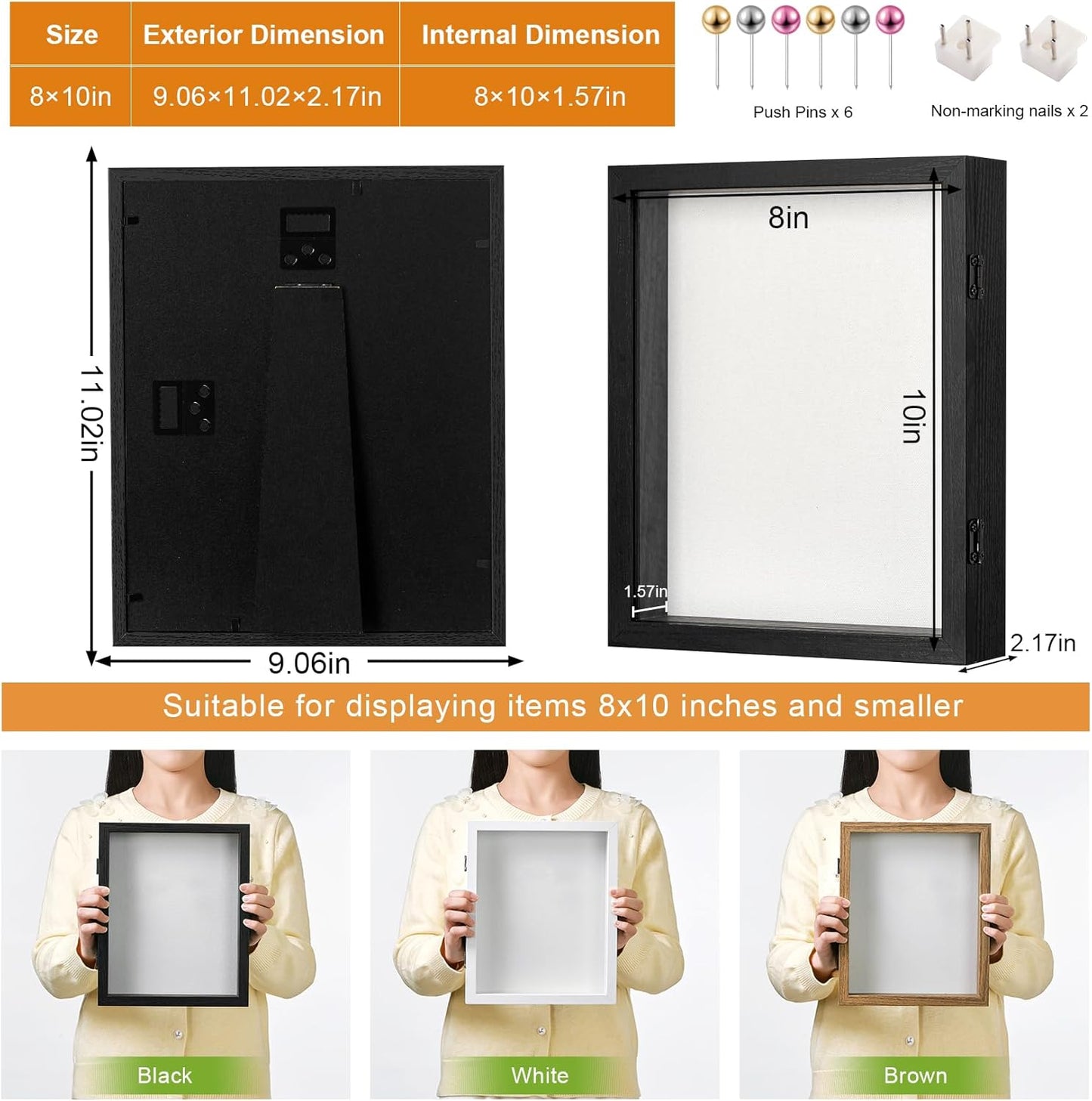 8x10 Deep Shadow Box Picture Frame Display Case with Linen Back and Stand,Real Glass Black Shadow Memory Box Frame 8x10 for Flower Baby Pet Wedding Photo Art Craft Memorial Wall Decor Gift