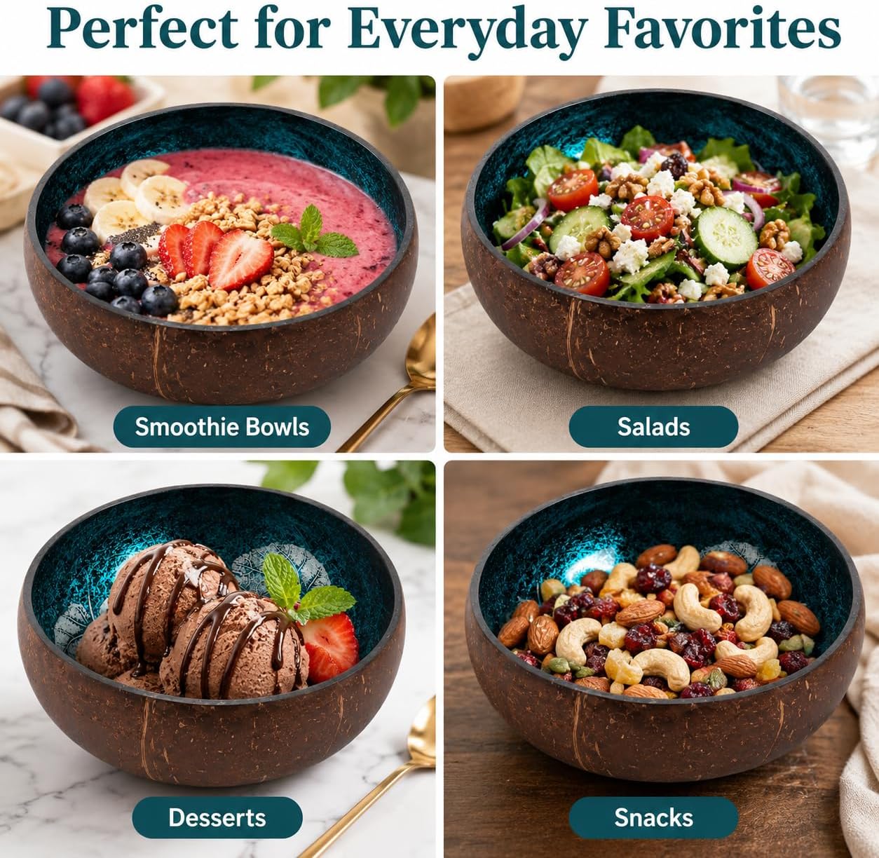 ChezMax Natural Coconut Bowl with Mother of Pearl Inlays - Key Bowl & Fruit Snack Holder (Blue-Gold)