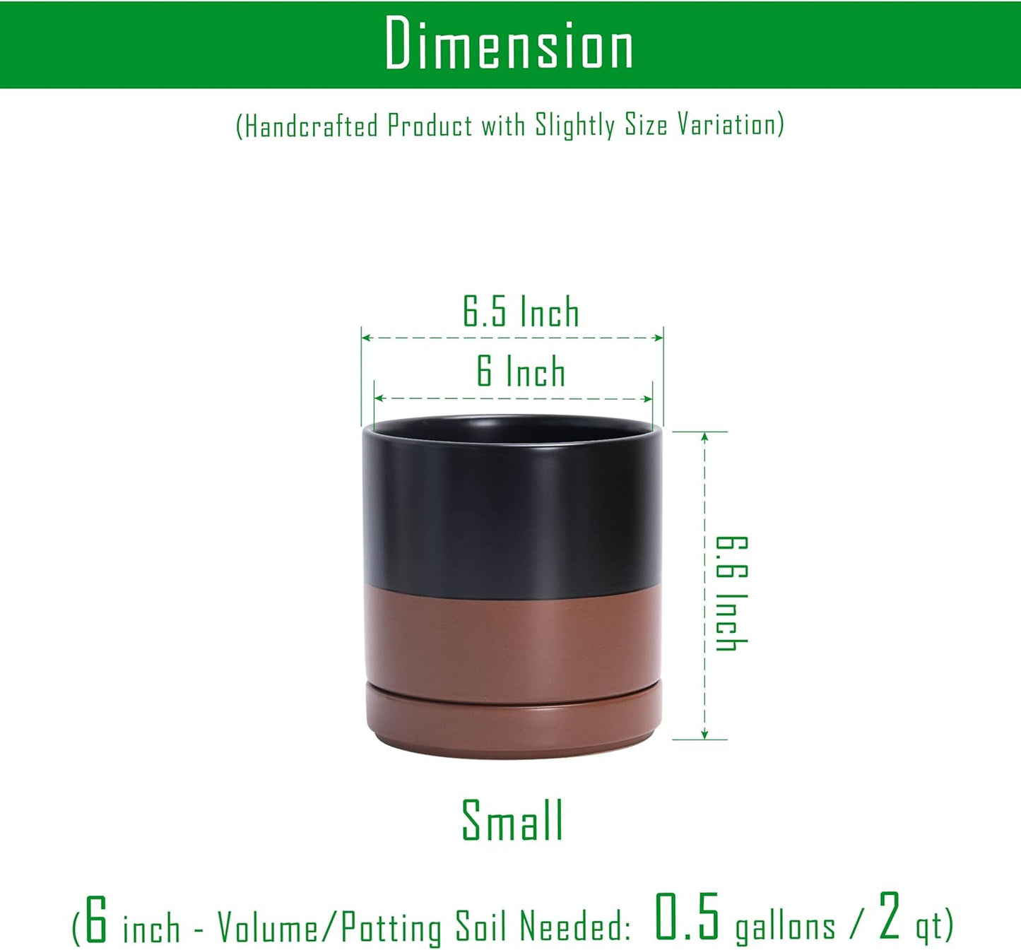 D'vine Dev 6.5 Inch Ceramic Planter Pot with Drainage Hole and Saucer, Indoor Cylinder Round Planter Pot, Olive, 94-O-C-J