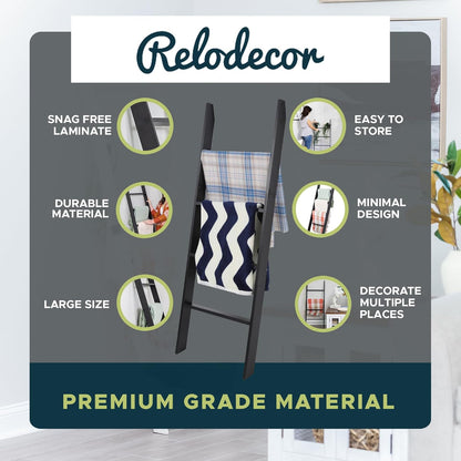 Blanket Ladder for Living Room and Bedroom, 5ft 8 inch, 6-Tier Wall Leaning Laminate Snag Free Construction (White) Rustic Decorative Farmhouse Blanket Storage, Quilt Rack, Ladder Shelf, Easy Assembly