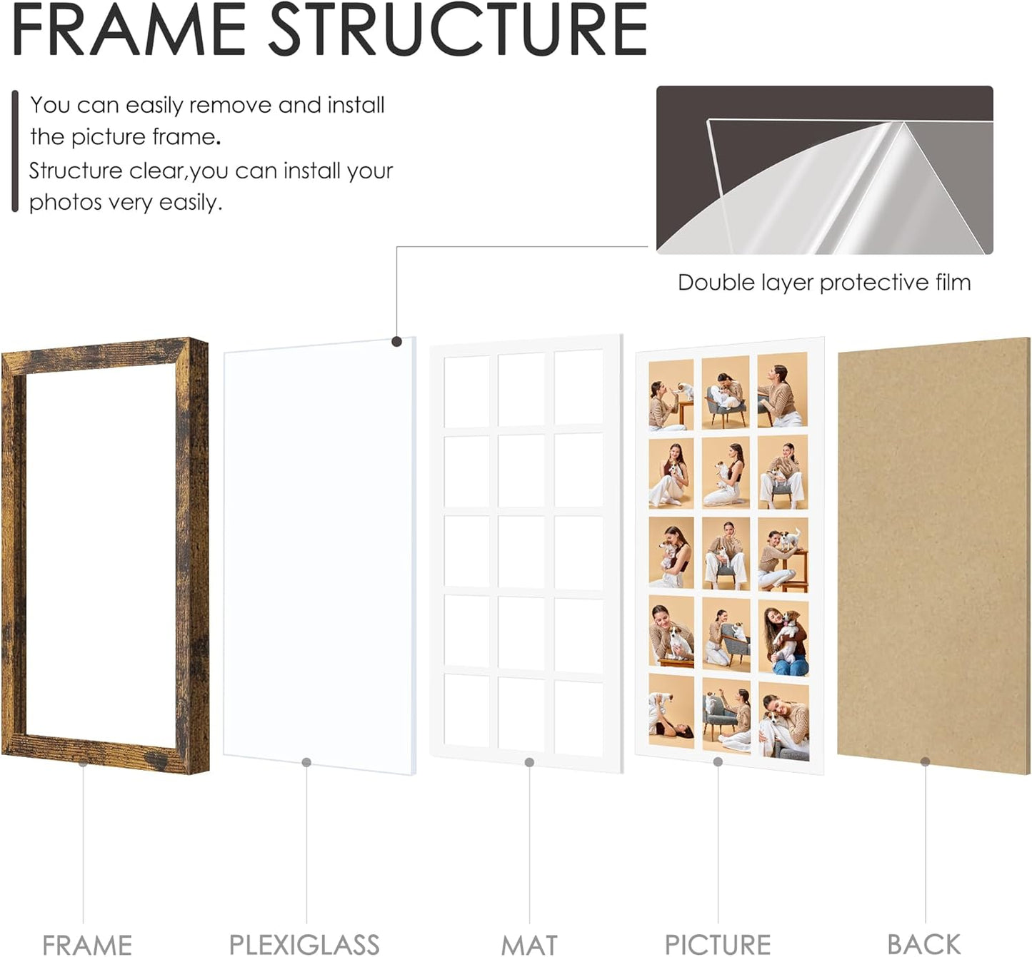 DUENPY 14x26 Collage Picture Frame 4x6 Collage Picture Frame Displays Twelve 4x6 inch Photos Available Horizontal Wall Mounting Display and Vertical Black - Colors A