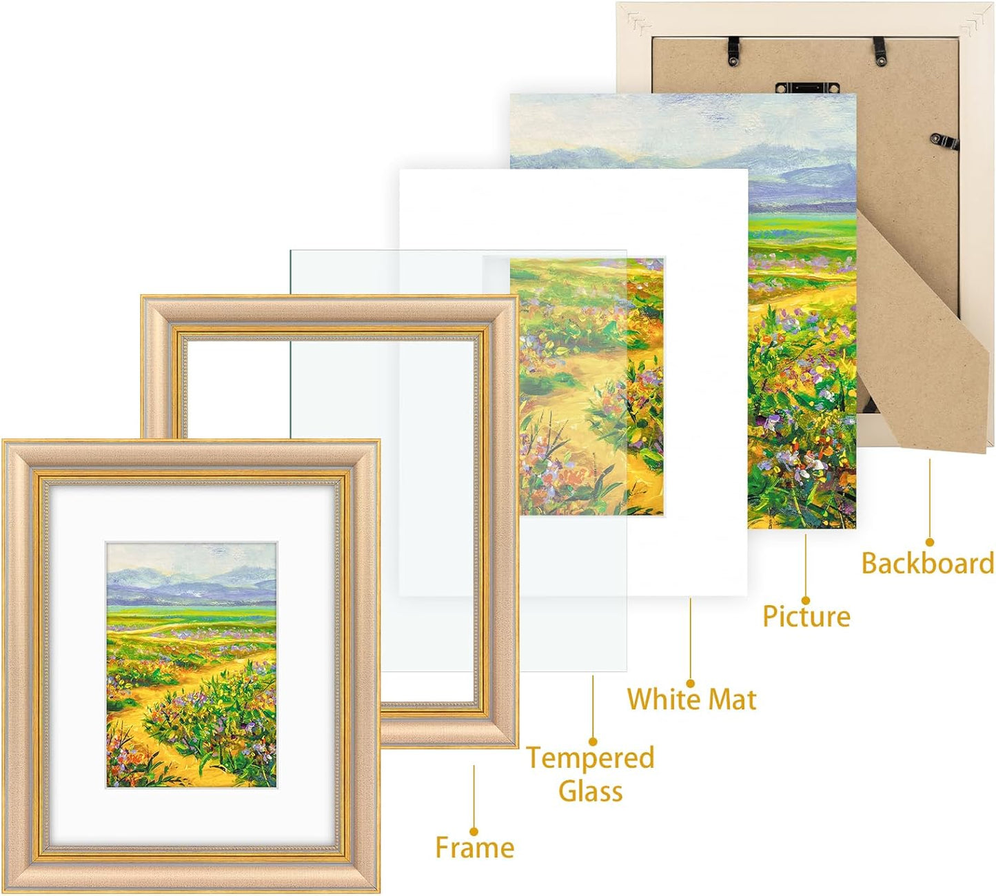 Golden State Art,11x14 Ornate Picture Frame for 8x10 Photo with Mat or 11 x 14 Prints without Mat,Real Glass Wall Display(Color:Green Gold)