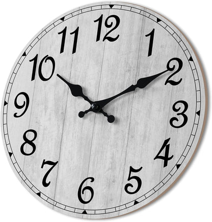 Wall Clock, Rustic Wall Clocks Battery Operated Silent Non Ticking, Country Round Wooden Clocks Farmhous Wall Decorative for Kitchen, Bathroom, Living Room (Gray 8 Inch)