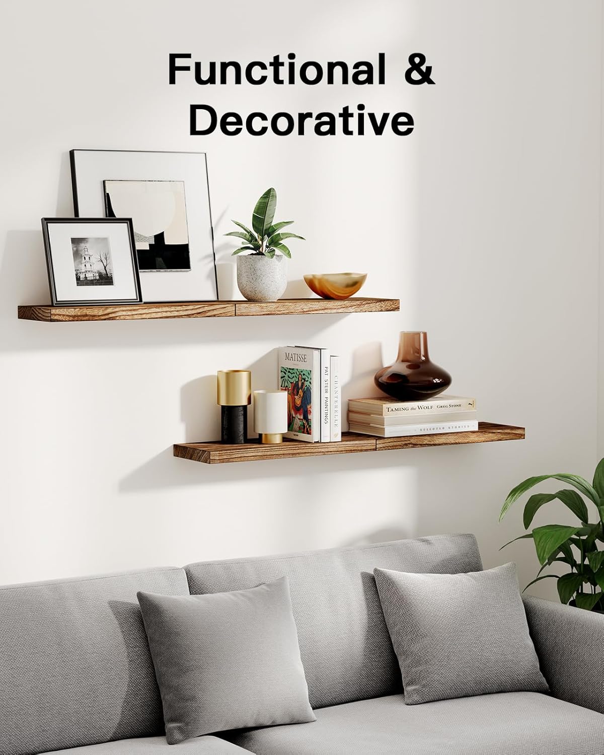 Amada Homefurnishing Floating Shelves, Paulownia Wood Wall Shelves for Living Room/Bedroom/Kitchen/Home Office, Wood Floating Shelf for Home Storage & Organization, Set of 4, 15.75″L x 5.91″W x 0.98″H