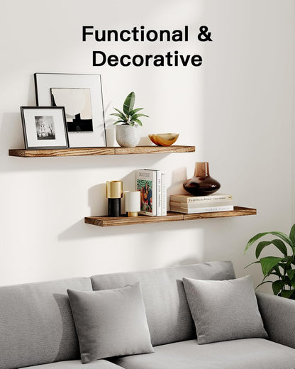 Amada Homefurnishing Floating Shelves, Paulownia Wood Wall Shelves for Living Room/Bedroom/Kitchen/Home Office, Wood Floating Shelf for Home Storage & Organization, Set of 4, 15.75″L x 5.91″W x 0.98″H