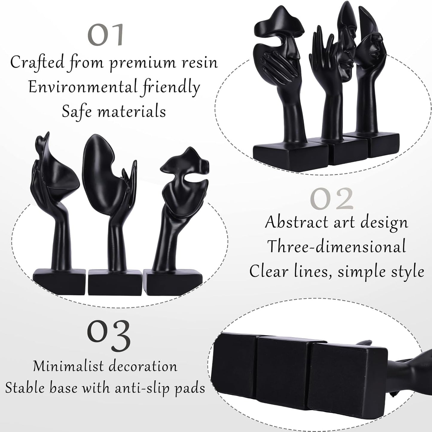 3 Pcs Thinker Small Statue Set - Black Gold Home Decor Abstract Art Figurines for Shelves, Living Room Coffee Table, Office Desktop (3 Pcs Gold, 6")