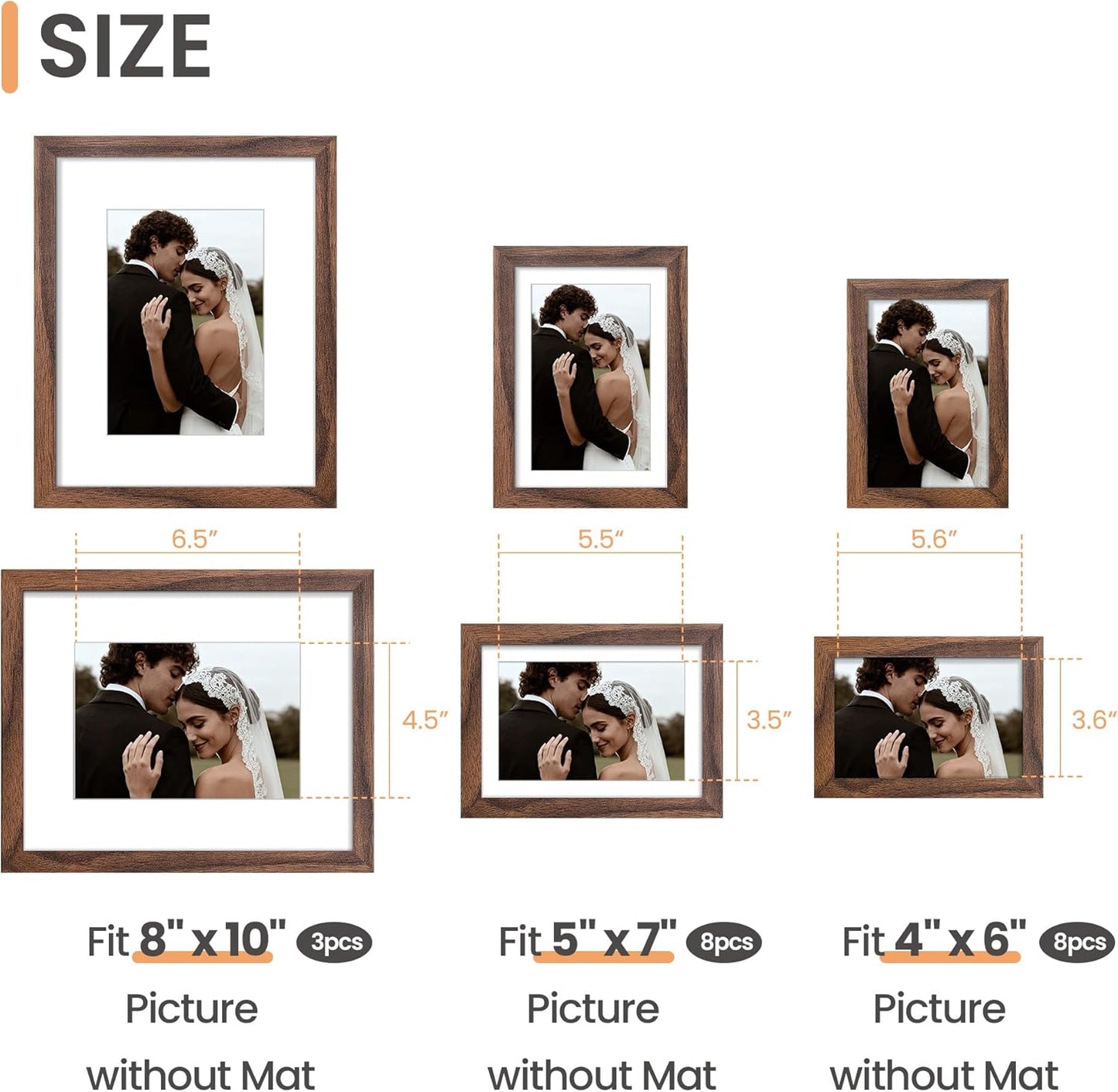 upsimples 19 Pack Picture Frames Collage Wall Decor for Mounting or Tabletop Display, Photo Gallery Frame Set for Family, Multi Sizes Including 8x10, 5x7, 4x6, Brown