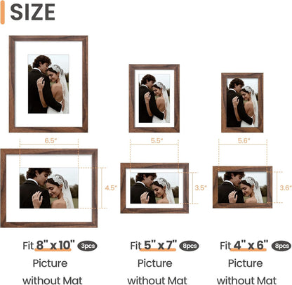 upsimples 19 Pack Picture Frames Collage Wall Decor for Mounting or Tabletop Display, Photo Gallery Frame Set for Family, Multi Sizes Including 8x10, 5x7, 4x6, Brown