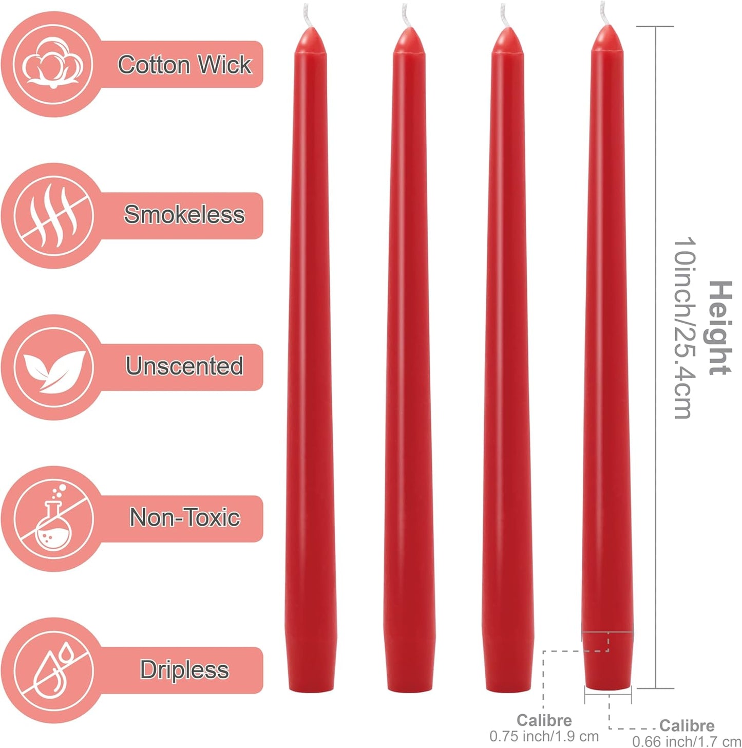 10-Inch Ivory Taper Candles - Dripless Smokeless Tapered Candle Cream Unscented Candlesticks Paraffin Wax Long Slow Burning Tall Candle Sticks for Dinner Business Wedding Restaurants 12 Pack