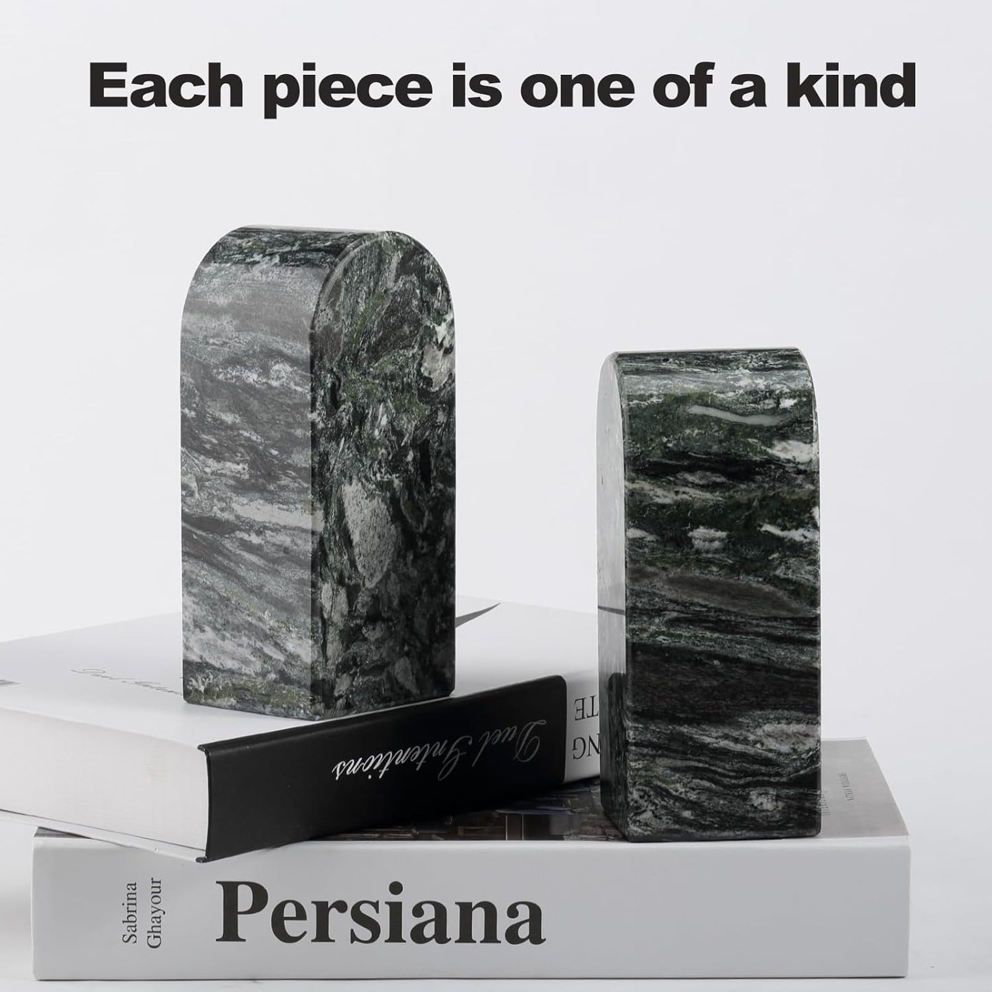 Koville African Natural Marble Bookends for Shelves, Non-Slip Book Ends, 13LBS Ultra Heavy Duty Marble Book Holder Organizer, Apartment Decor for Movies/CD/Video Games(Namib Fantasy)