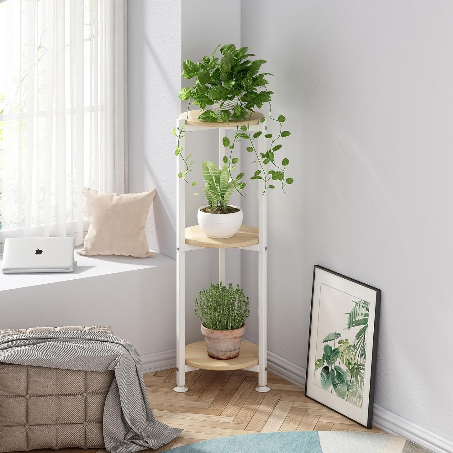Plant Stand Indoor Corner Tall 2 Tier Metal Modern Flower Storage Plant Shelf Holder for Living Room Balcony Garden,Black (2 Tier-Black Round)