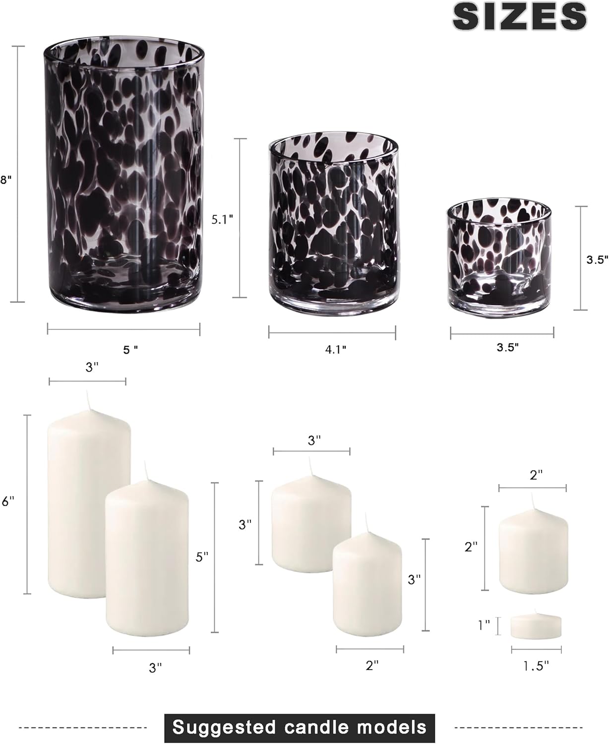 Glass Candle Holders Set, Hurricane Vase Centerpieces for Pillar Votive Flower,Clear Seeded Bubbles Cylinder Bulk, Mother's Day Birthday Gift,3 Sizes 8 Inch 5 Inch 3.5 Inch Height