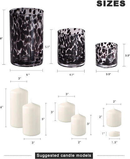 Glass Candle Holders Set, Hurricane Vase Centerpieces for Pillar Votive Flower,Clear Seeded Bubbles Cylinder Bulk, Mother's Day Birthday Gift,3 Sizes 8 Inch 5 Inch 3.5 Inch Height