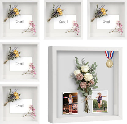 6 Pcs Shadow Box Frame - 5x5 Square Frame Display Case for Sports Memorabilia & Wedding Keepsakes - Wall Mountable Display Box for Medals, Photos, Dried Flowers (Black)
