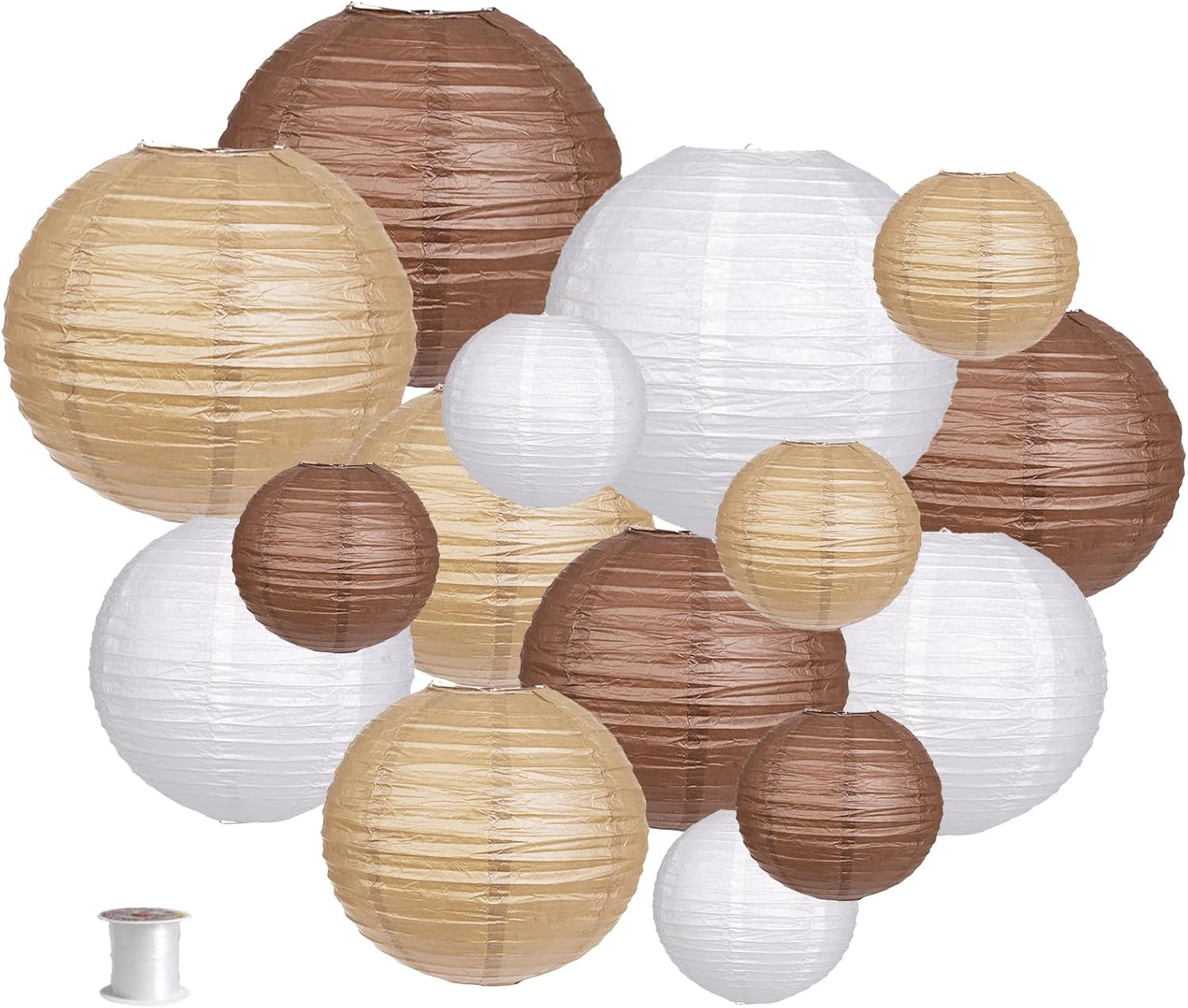 Paper Lanterns Decorative, Round Hanging Paper Lanterns Decorations for Rustic Party Bridal Shower Wedding Sage Green Birthday Party Supplies Gold/Ivory/Sage Green 15pcs