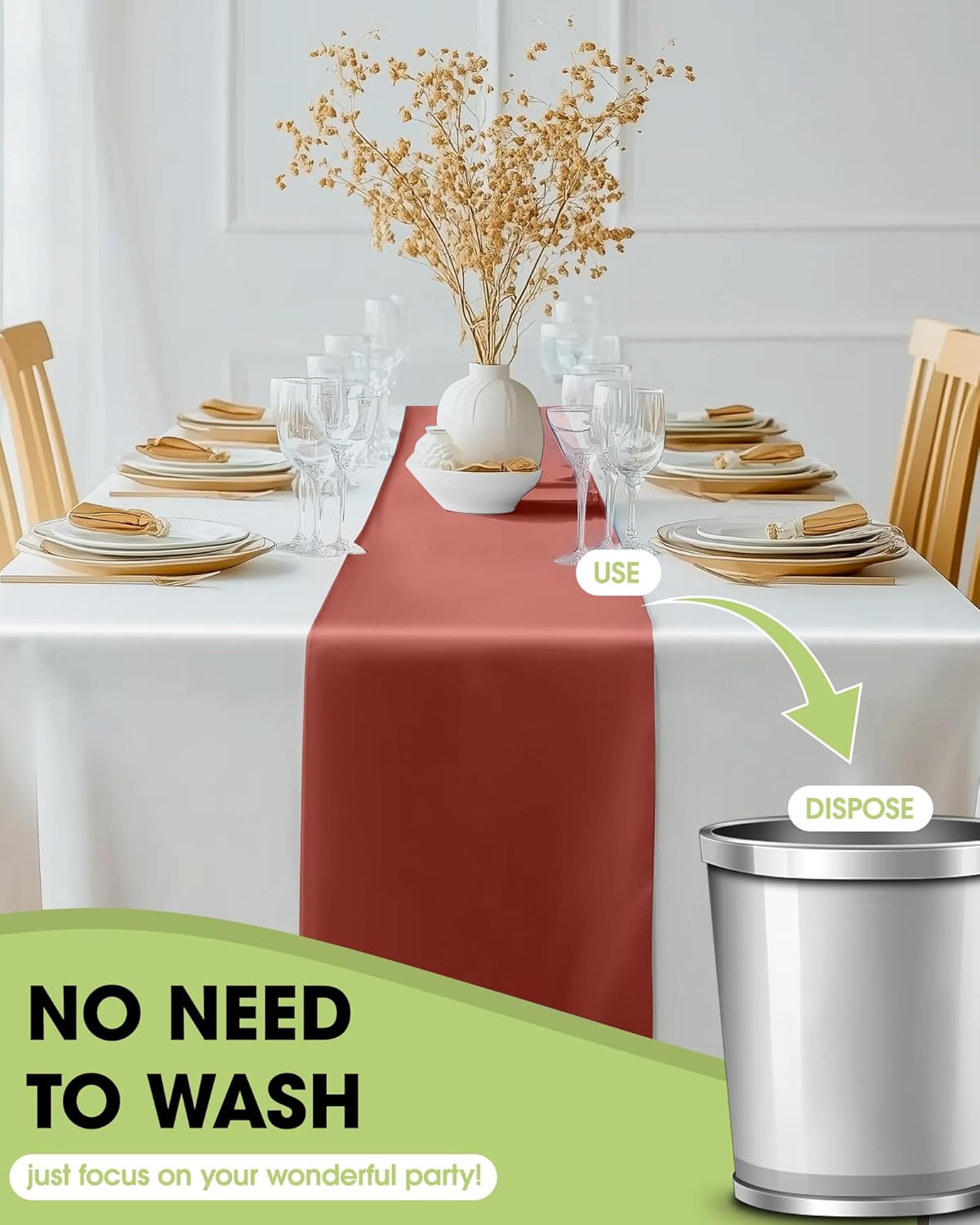 Pureegg Gold Plastic Table Runners - 10 Pack, 14'' x 108'', Water Resistant & Disposable Centerpiece Decorations for Table Cloth, Wedding, Birthday, Holiday, Baby Shower, Party, Home Decor