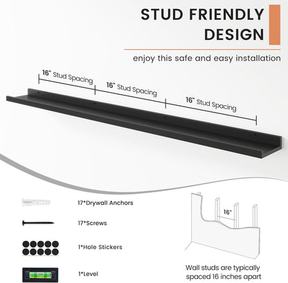 FLYJOE Floating Picture Ledge Shelves for Wall Set of 4, 48 Inch Wall Shelves with Lip Long Large Nursery Book Shelf for Toys Storage Kids Bookshelf Wall Mounted Living Room Bedroom Decor Frames