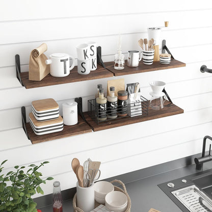 YGEOMER Floating Shelves for Wall, Different Sizes Dark Carbonized Brown Wall Shelves for Living Room, Bathroom, Bedroom, Kitchen, Home Decor (Set of 4)
