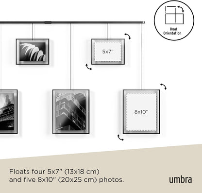 Umbra Exhibit Picture Frame Gallery Set, Adjustable Wall Collage Displays Nine Photos (Four 5x7" and Five 8x10"), Set of 9, Black