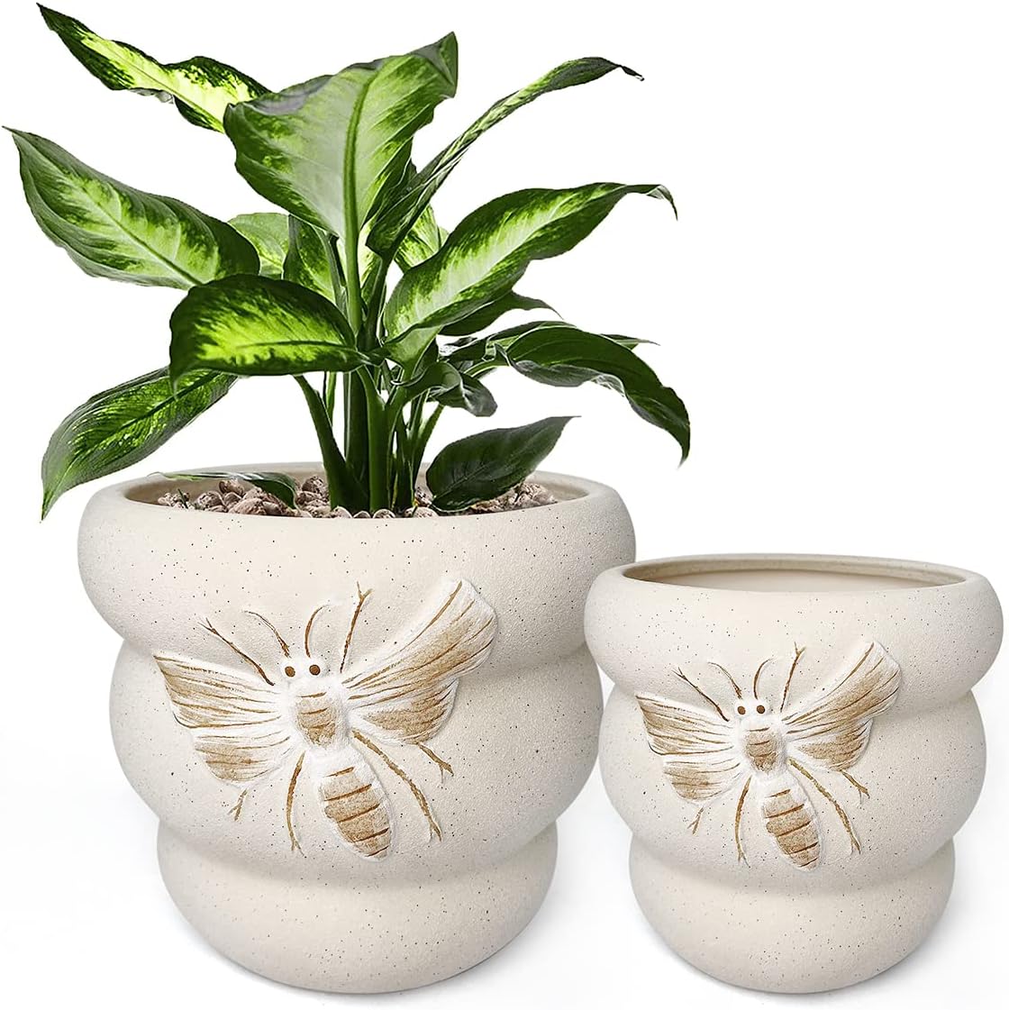 YBX 8 Inch + 6 Inch Ceramic Plant Pots, Succulent Flower Pots with Drainage Holes, Terracotta Planters for Indoor Plants, White&Terracotta (Garden)