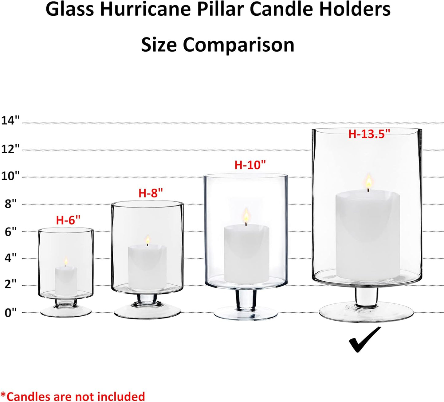 CYS EXCEL Glass Hurricane Pillar Candle Holder (H:6" W:3.75") | Multiple Size Choices Short Stem Candle Centerpieces | Stemmed Glass Cylinder Candle Vase
