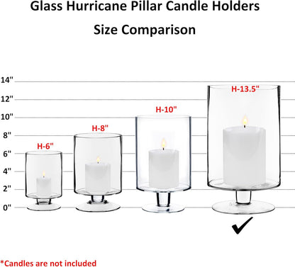 CYS EXCEL Glass Hurricane Pillar Candle Holder (H:6" W:3.75") | Multiple Size Choices Short Stem Candle Centerpieces | Stemmed Glass Cylinder Candle Vase